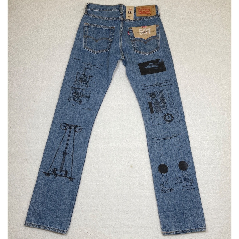 Levi's 501 Men's‎ 29x34 Jeans Jaden Smith Collaboration Screen Print Blue Denim